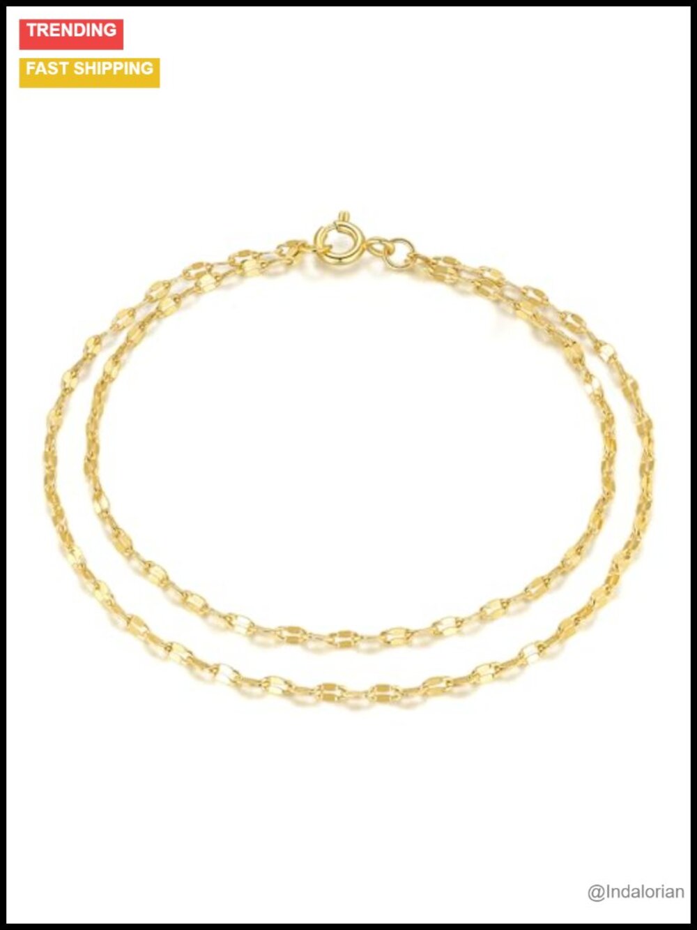 Gold Plated Double Chain Link Bracelet Layered Mirror Shine Women Jewelry